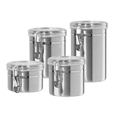 China Airtight Freshness Preservation Stainless Steel Canister Set Durable Food Storage Container For Kitchen Countertop Flour Canister With Lid And Lock Clamp for sale