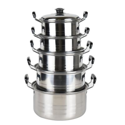 China Sustainable Wholesale Price American Style Stainless Steel Cookware Set 10 Pieces With Steel Lid for sale