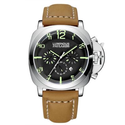 China Water Resistant PAULAREIS Automatic Self Wind Mechanical watch Leather Strap Multifunction Date Month Yellow Green Luminous Rose Gold Men Watch for sale