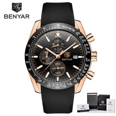 China Water Resistant Benyar 5140 Luxury Brand Silicone Band Mens Watches Blue Fashion Waterproof Military Sport Watch for sale