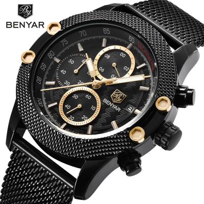 China Water Resistant Benyar 5109 Men Watch Chronograph Waterproof Sport Stainless Steel Mens Wrist Watches for sale