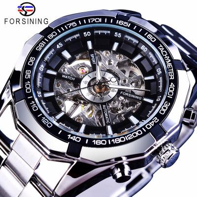 China Heart Rate Monitor Top Brand Luxury Transparent Mechanical Male Wrist Watch Stainless Steel Waterproof Mens Skeleton Forsining Watches for sale