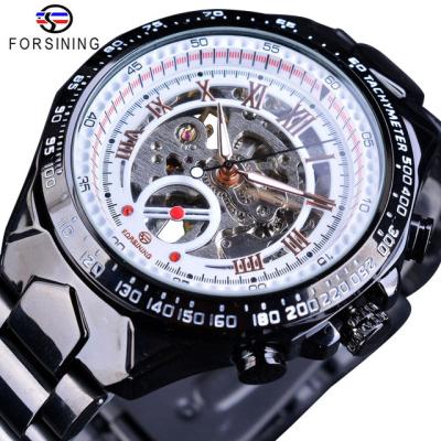 China Heart Rate Monitor Forsining Stainless Steel Men Mechanical Skeleton Watches 30M Waterproof Men Watch for sale