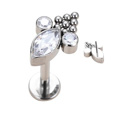 China Wholesale Punk GZN Body Titanium Piercing Internal Threaded&Push In CZ Marquis With Balls Cluster Earring Top Labret Jewelry for sale