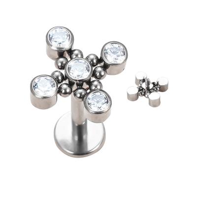 China Punk Titanium Labret Studs Ear Nose Internal Threads And Push In Metal Ball Groups Set Surrounding Cubic Zircon Studs for sale