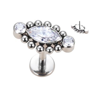 China ASTM Punks F136 Marquise With Balls Titanium And CZ Band Surrounding Internally Threaded&Push In Ear Body Jewelry Wholesale for sale