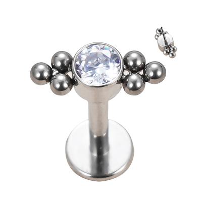 China Gzn Punk Titanium G23 Piercing Internally Threaded 6 Balls Group With CZ Bezel Set Top Threadless Labret Ring Jewelry for sale