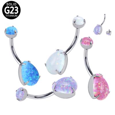 China Punk Titanium Ring Opal Prong Set Anodized Belly Navel Button Piercing Ring Body Jewelry F136 for sale