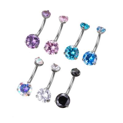 China Fashion Punk Body Jewelry ASTM F136 Titanium Body Jewelry Piercing Fork Set Double CZ Gem Navel Curves Belly Button Eyebrow Women for sale