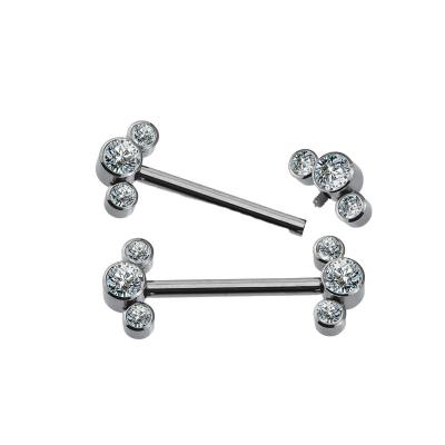 China Punk Body Jewelry Navel Piercing Nailed Lip Nail Eyebrow G23/ASTM F136 Stone 3-CZ Titanium Internally Threaded Top Nipple for sale