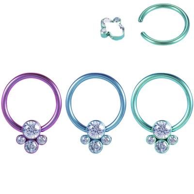 China Jewelry 4-Opal /Zircon Punk Titanium Stone Body F136 Clearuster Bead Captive Rings Nose Rings Studs for sale