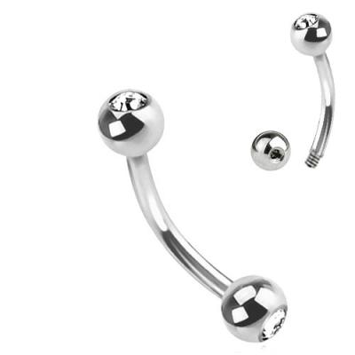 China Punk Body Jewelry Navel Lip Eyebrow G23/ASTM F136 Titanium Outwardly Tipped Curved Barbell With Jeweled Press Fit Ball for sale