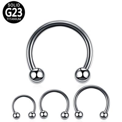 China Wholesale Piercing G23/ASTM F136 16G Titanium Body Punk Outwardly Tread Horsehoe With Balls Jewelry Nose Earring for sale