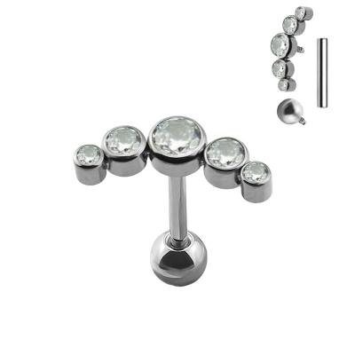 China Punk Body Jewelry Lip Nail Eyebrow G23/ASTM F136 Titanium Internally Threaded Cartilage Barbells With 5-CZ Blze Set Top for sale