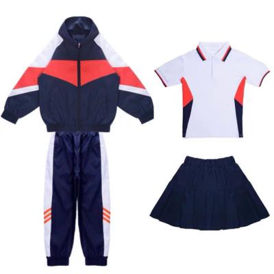 China School Custom Spring Autumn Primary School Uniforms Three Pieces Jackets Pants Skirts Sets Students School Uniform Suits for sale