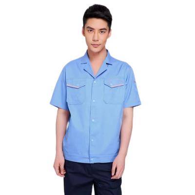 China Anti-Static High quality polyester cotton summer short sleeve wear-proof working clothes working uniform with zip reflective work uniforms for sale