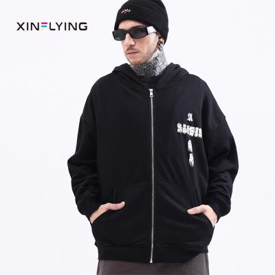 China Anti-wrinkle Hoodie Fabric 100% Cotton Thick Wholesale Soft High Quality Plain Blank Black Oversized Heavy Full Zip Up Hoodies for sale