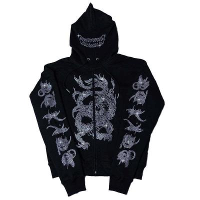 China Anti-wrinkle Oversized Half Zip Neck Pullover Y2K Rhinestone Hoodies Custom Zip Up All Over Print Hoodie for sale