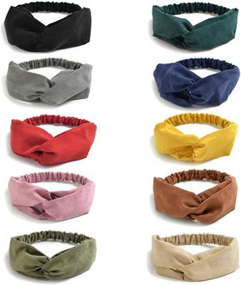 China Wholesale Amazon Hote Selling Multi Color Twist Suede Fabric Fashionable Headband Cross Elastic Headband For Women Girl for sale