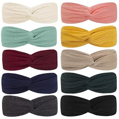 China Makeup Hot Selling Multicolor Headband Twisted Knotted Headband For Girl And Women Head Wrap Elastic Sheer Cotton Color Turban Hair Band for sale