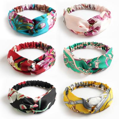 China Hot Selling Makeup Korea Satin Silk Knot Elastic Hair Band For Ladies Girls Elegant Headband for sale