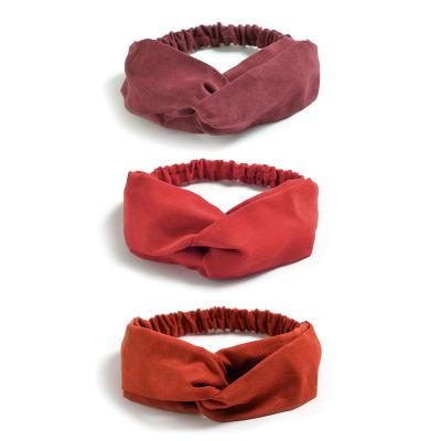 China Women Red Brown Headband Suede Fashion Color Elastic Cross Sheer Headband For Girls Beauty Hair Accessories for sale