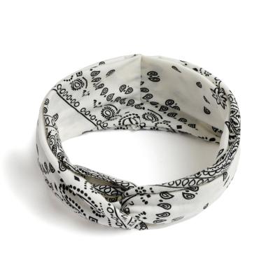 China European and American White Floral Cashew Headband Vintage Style Hot Selling Stretch Cotton Hair Bands Sport Headbands for sale