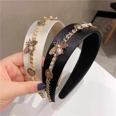 China European and American luxury wide headband hairband vintage solid color solid color style alloy bee chain accessory headband for ladies for sale