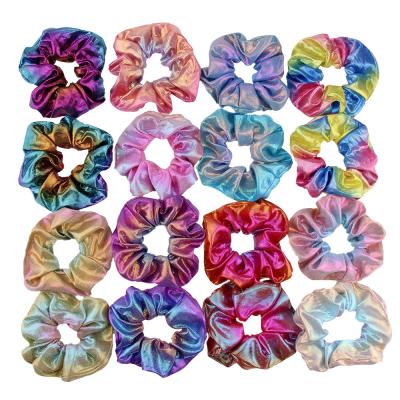 China Popular Women Girl Colorful Rainbow Gradient Elastic Headband Laser Hair Scrunchies Shape Beautiful Hair Accessories Shiny Candy Stretch for sale