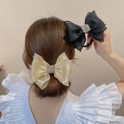 China Japan and Korean style transparent organza bow hair band girls tied hair with elastic diamond band for hair circle women for sale