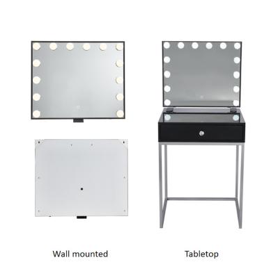 China ILUMAY Floor Control Smart Hollywood Lighted Mirror Vanity With LED Light Makeup Mirror for sale