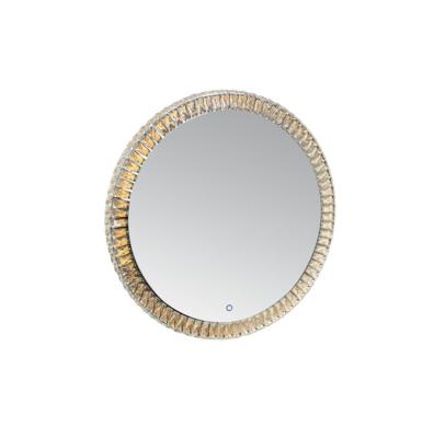 China Contemporary Luxury Large Round Crushed Diamond Wall Mirror Decoration With Lights for sale