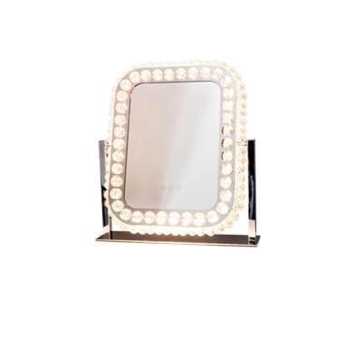 China Luxury And Modern China Furniture Rectangular Bling Crystal Vanity Diamond Mirror With Touch Sensor Lighted for sale