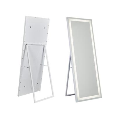 China Hollywood Minimalist White Decorative Full Size Floor Mirrors With LED Lights for sale