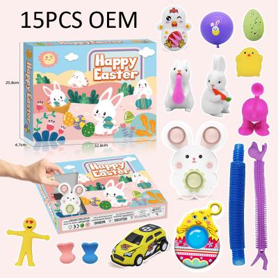 China New OEM Kids 15pcs Box DIY Material Eco-Friendly Hot Selling Blind Egg Relaxing Gift Set Happy Stirring Person Easter Toy Set for sale