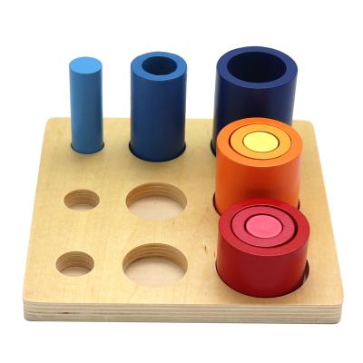 China NEW Kids Toddler Eco-Friendly Montessori Material Wooden Toys Circles And Cylinder Blocks Different Colors Toy Training Preschool Gifts For Kids for sale