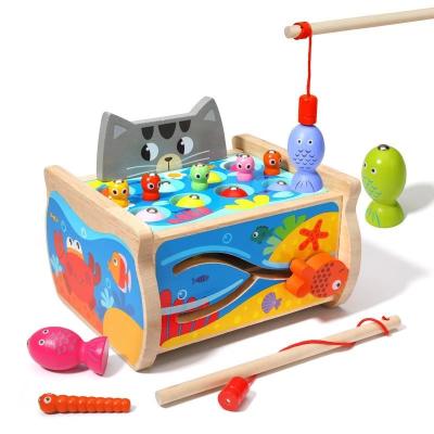 China Montessori Eco-friendly Material Wooden Educational Toys For Children Fishing Math Toys Board Magic Fish Cat Educational Magic Toy for sale