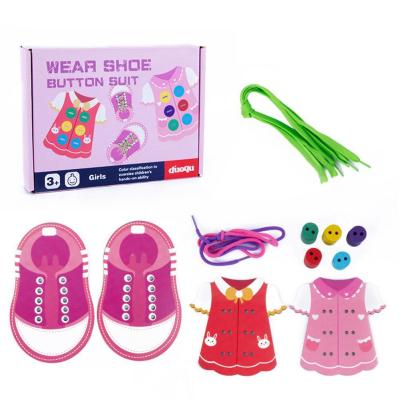 China Early Education Montessori Toys Educational Wooden Toys for Children Early Learner Teaching Lacing Shoes Kids Tie Laces Games 1set for sale