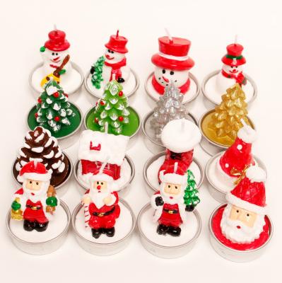 China 12pcs/set Creative Flameless Christmas Snowman Candles Open Colorful Paraffin Wax Candle For Festival Favor for sale