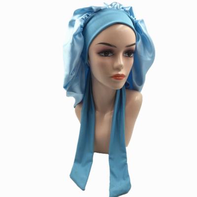 China MOQ Eco-friendly custom low logo silk satin head scarf sheathing silk bathroom hair scarves sleep hoods with tie and scarf for sale