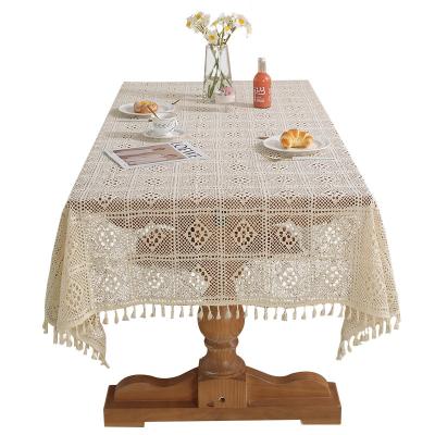 China New product recommendation fabric beige hollow place mat hook hollow pastoral tablecloth American pastoral waterproof for sale