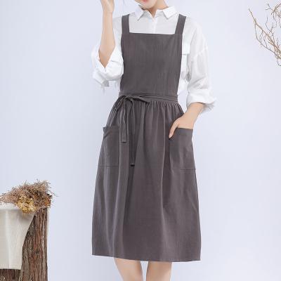 China Simple Cotton Hemp Apron Kitchen Apron Rotisserie Bar Shop Cafe Beauty Nail Female Studio Uniform for sale