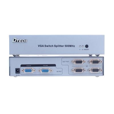 China DDC Compatible Dtech 500MHZ support XGA VGA SVGA 2 input 4 output VGA Switch Splitter 2x4 85m for sale