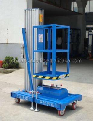 China Convenience Easy Electric Aluminum Single Mast Portable Safety Operation Man Lifts On Sale WLA0.1-10 for sale