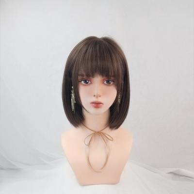 China Drag Queen 12 Inch Short Straight Bob Wigs With Bangs Synthetic Heat Resistant Wigs for sale