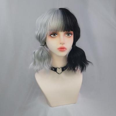 China Synthetic Curly Curly Anime Cosplay Hair Wig Black White Hobble Queen Bob Short Wigs Halloween Women for sale