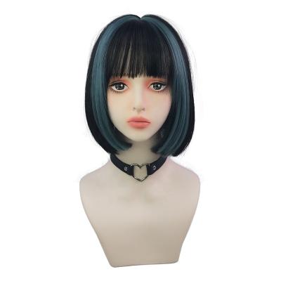 China High Temperature Clog Queen Ladies Short 11 Inch Bob Wigs Synthetic Hair Wigs With Highlights for sale