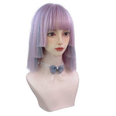 China Clog Queen Light Purple Short Cosplay None Lace Up Heat Resistant Synthetic Bob Wigs For Women Straight Hair for sale