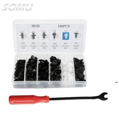 China 100pcs Plastic Auto Fastener Kit Car Clips Plastic Box with Screwdriver for sale