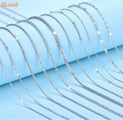 China TRENDY SLand Jewelry Manufacturer Wholesale Nickel Free Rhodium/White Gold Plated 925 Sterling Silver Loose Necklace Chains For Women for sale